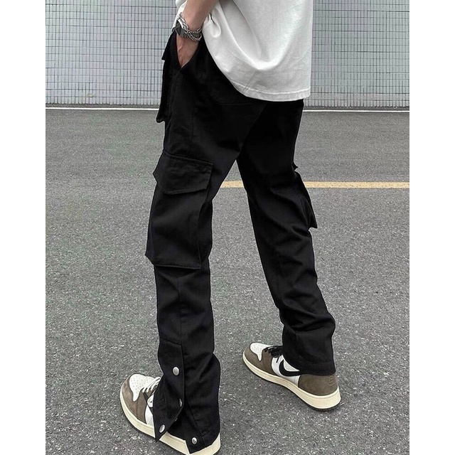 Quần kaki túi hộp đen nam và nữ unisex