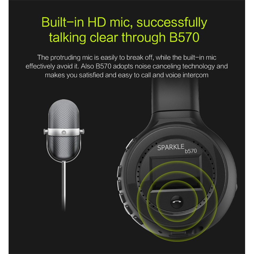 Zanzealot Tai Nghe bluetooth Không Dây b570  Hỗ Trợ Thẻ tf / sd Cho Điện Thoại iphone