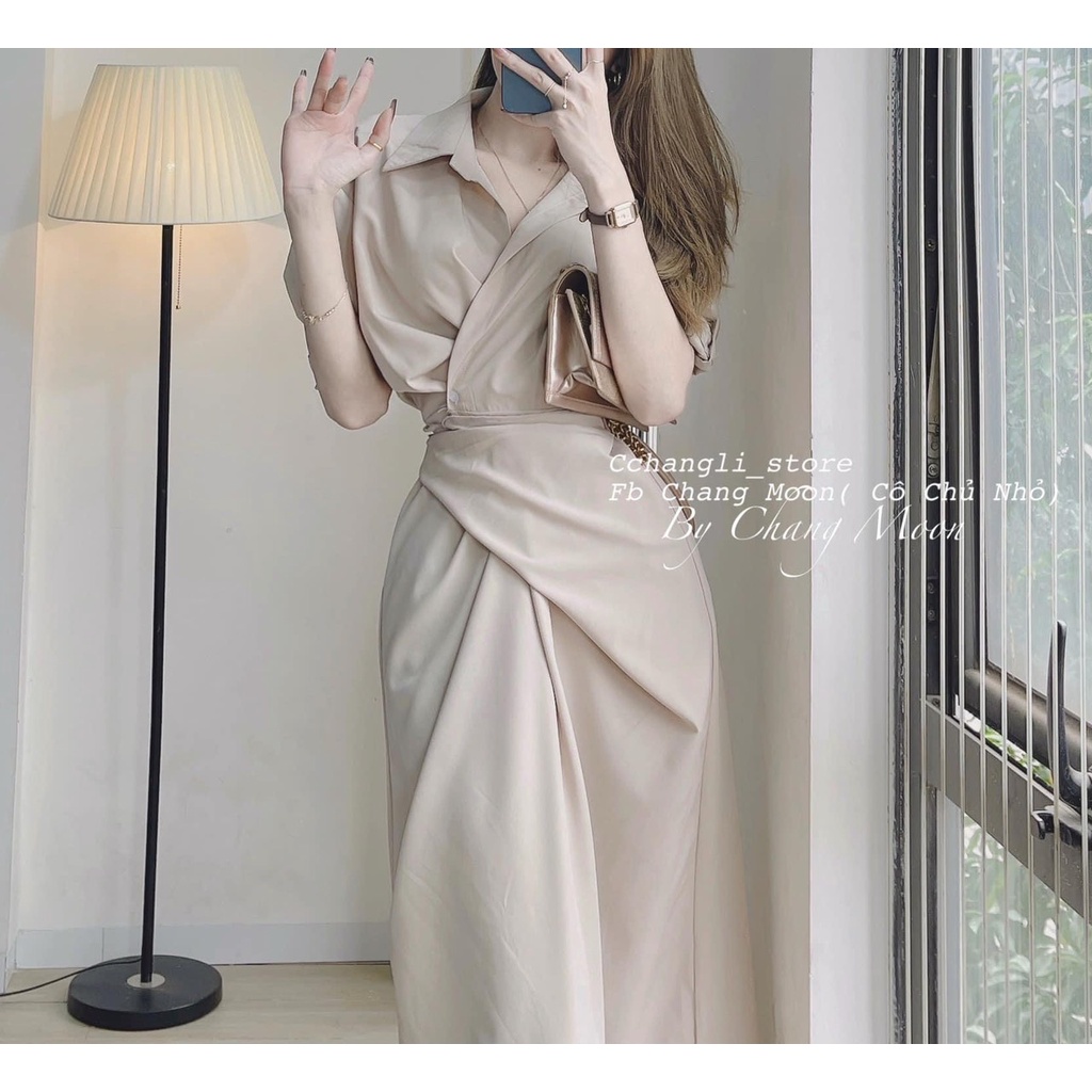 Váy Đầm kiểu cổ sơ mi dáng dài cột eo màu Kem nhẹ nhàng đi làm , dự tiệc xinh iu -Thời Trang VADA (VD122) | BigBuy360 - bigbuy360.vn