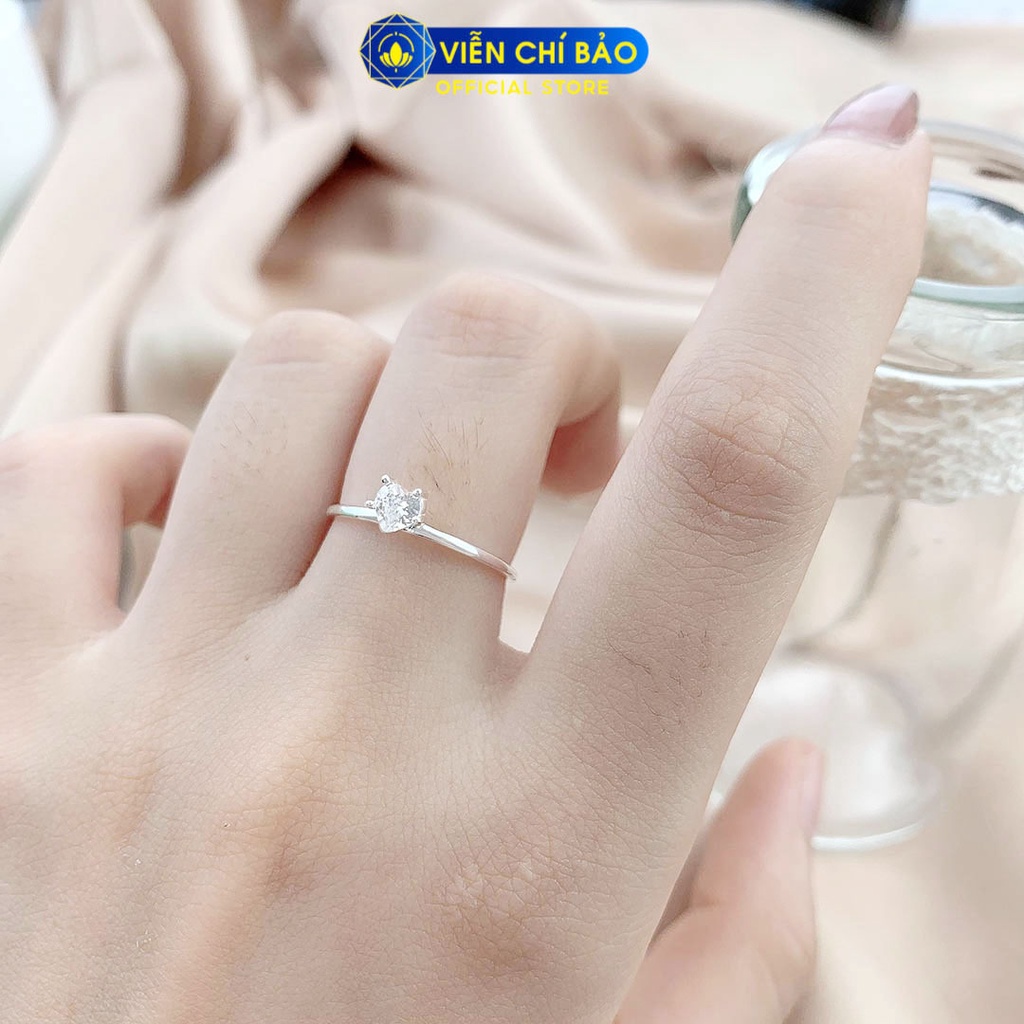 Nhẫn bạc nữ dáng trơn đá trái tim chất liệu bạc 925 thời trang phụ kiện trang sức Viễn Chí Bảo N400885