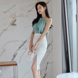 SÉT CỔ YẾM| SÉT CHÂN VÁY BÚT CHÌ | VÁY CÔNG SỞ BÚT CHÌ KÈM ÁO YẾM XINH RỤNG RỐN NHA!!!