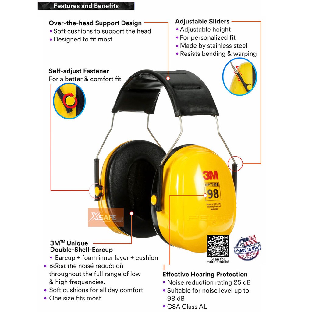 Chụp tai chống ồn 3M H9A đeo qua đầu, Phone chụp giảm độ giảm ồn 25dB, ôm kín khít vành tai người dùng
