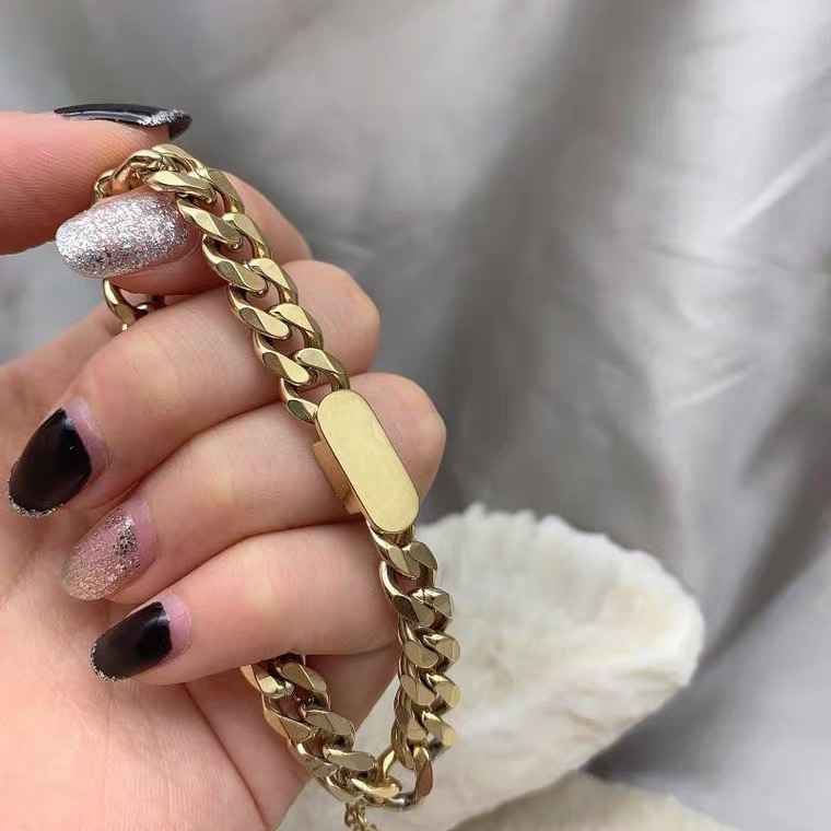 Vòng tay dây xích thép titan không gỉ mạ vàng 18k dày dặn chống nước không gây dị ứng phong cách hip hop đường phố