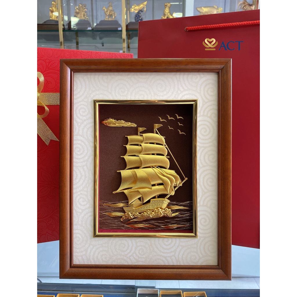 TRANH THUYỀN THUẬN BUỒM XUÔI GIÓ MẠ VÀNG (25X32CM)