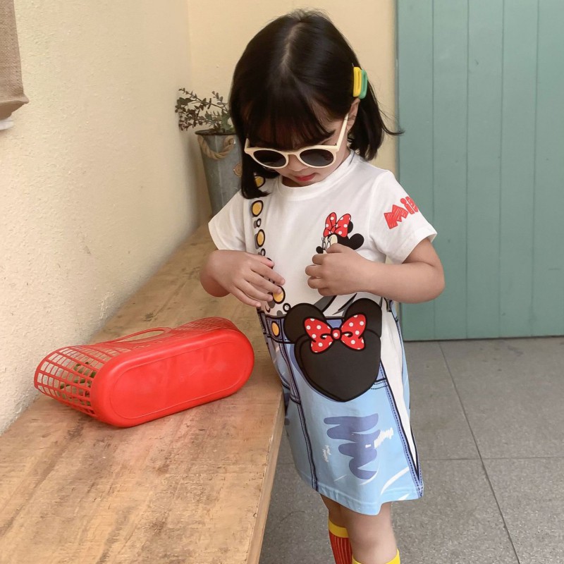 Đầm thun suông tay ngắn họa tiết hoạt hình thời trang dễ thương cho bé gái