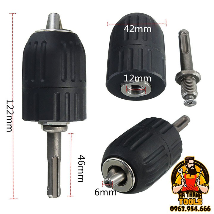 Bộ chuyển đổi đầu cặp mũi khoan 13 ly cho khoan bê tông chuyên dụng - củ măng ranh tự động 2-13mm