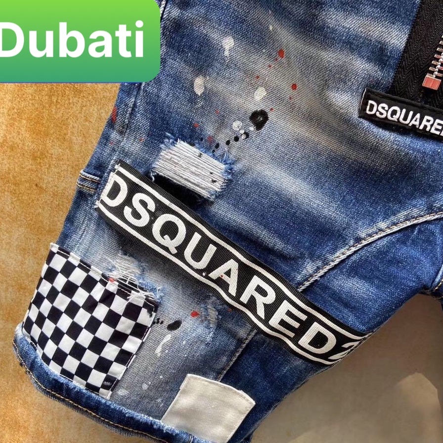 QUẦN SỌT SHORT LỬNG JEAN NAM CHẤT BÒ XANH ĐẬM THÊU CARO CUTE -DB 74 - DUBATIFASHION