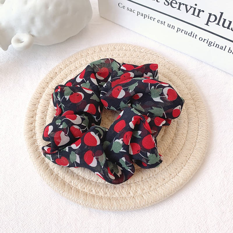 Dây buộc tóc vải scrunchies vải voan họa tiết trái táo