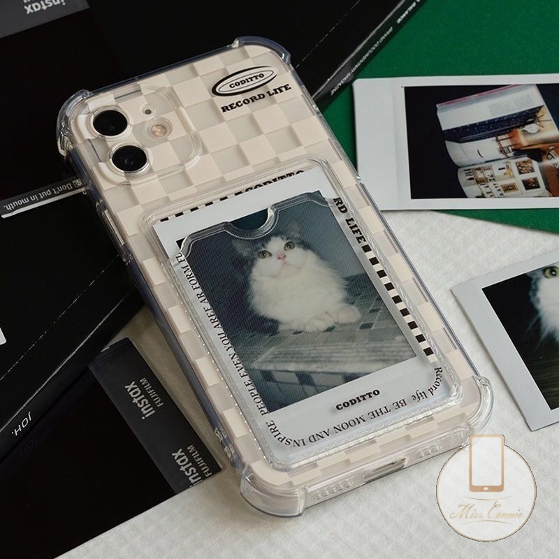 Ốp Điện Thoại Tpu Mềm Họa Tiết Lưới Có Ngăn Đựng Thẻ Cho iPhone 7Plus 6 6s 7 8 Plus 11 12 13 Pro Max 14 Pro Max X XR XS Max SE 2020