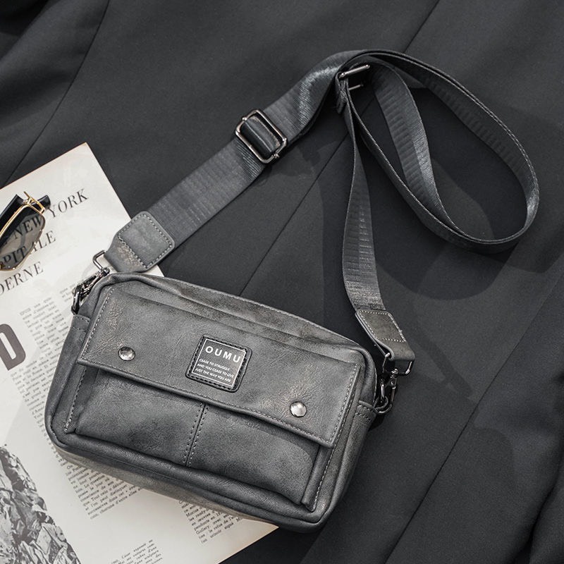 Túi Xách Da Đeo Chéo Nam Thời Trang OUMU  Màu Xám
