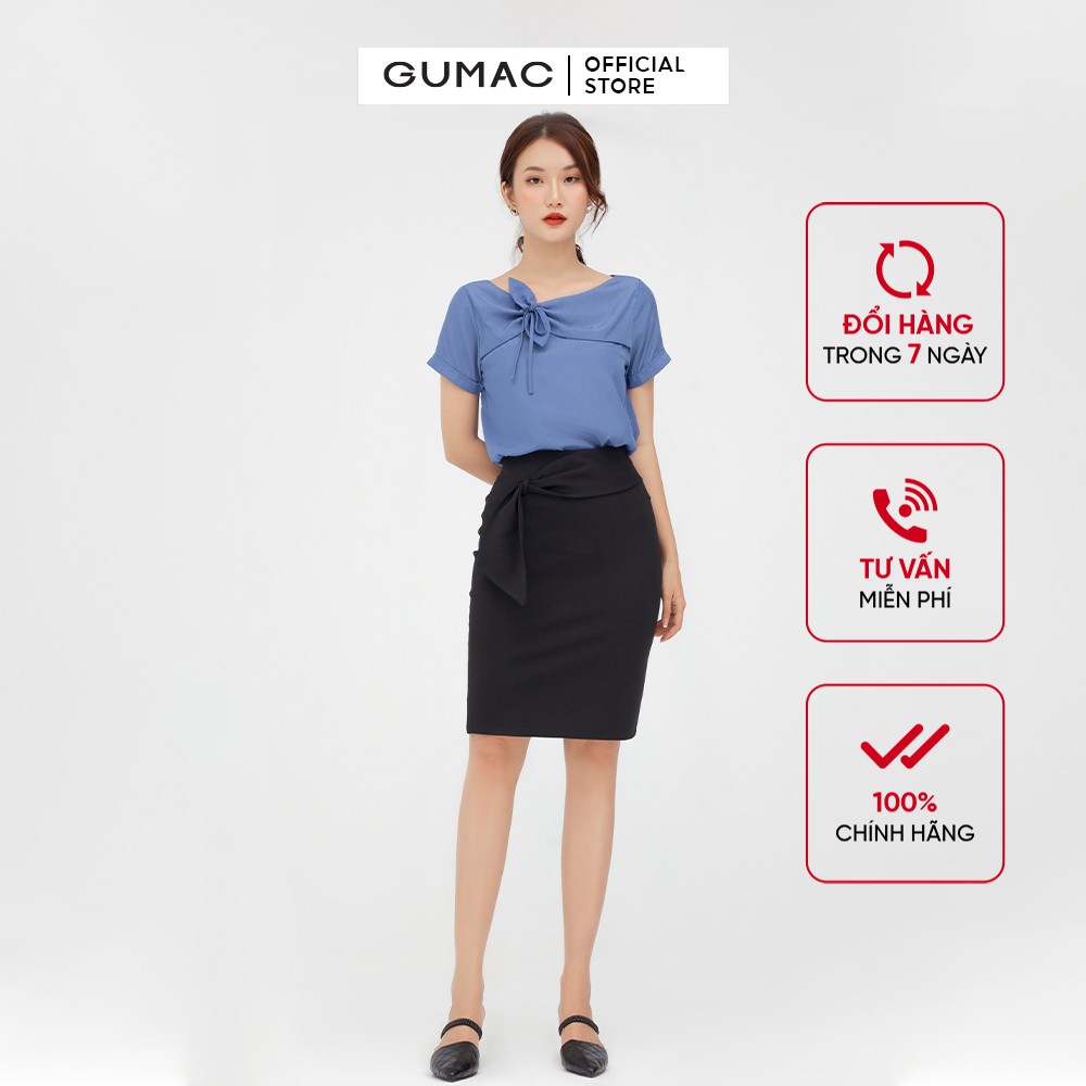[Mã WABR2711 giảm 10% đơn 250K] Chân váy nữ phối nơ GUMAC dáng bút chì màu đen thanh lịch VB582