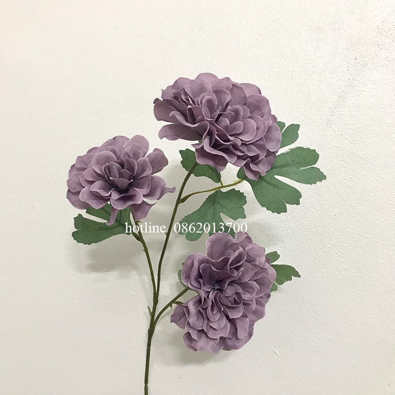 Hoa Giả- Hoa Cúc Thược Dược Cao Cấp Cành 3 Bông 65cm Trang Trí Nhà Cửa Siêu Xinh