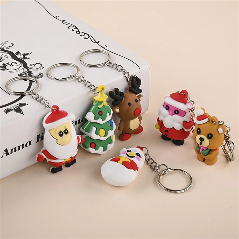Móc Khóa Nhựa PVC Hình Ông Già Noel Tuần Lộc 3D Dễ Thương