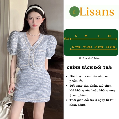 Set váy nữ áo croptop tiêu thư sang chảnh Hàn Quốc mùa hè dạ tweed SVN004