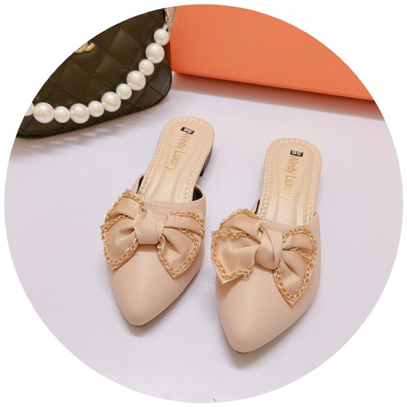 Dép sục bệt mũi nhọn nơ xích xinh xỉu