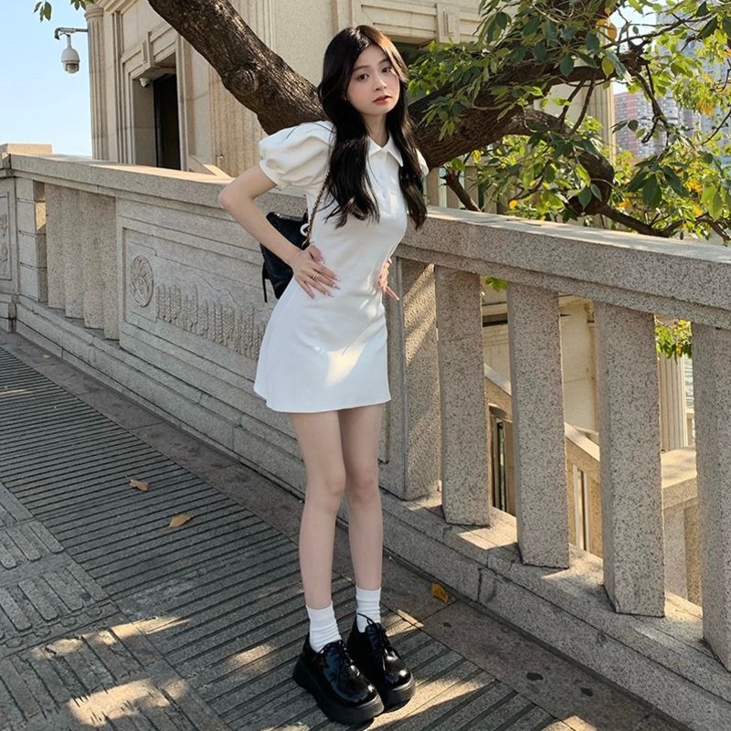 Đầm Polo Tay Phồng Ngắn Phong Cách Hàn Quốc Thời Trang Xuân Hè Mới Cho Nữ