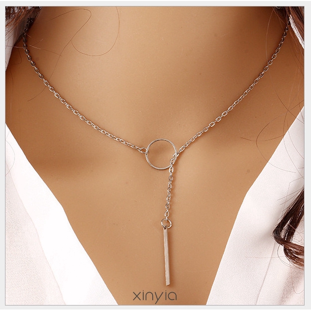 Dây chuyền mặt phối thanh dài và vòng tròn bằng kim loại phong cách thời trang cá tính