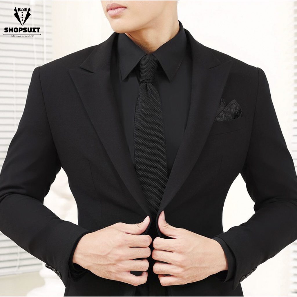 Vest nam 1 cúc màu đen,Áo khoác nam blazer from dáng Hàn Quốc 2 lớp