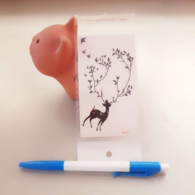 Hình xăm dán động vật hươu nai c17.Xăm dán tatoo mini tạm thời, size &lt;10x6cm