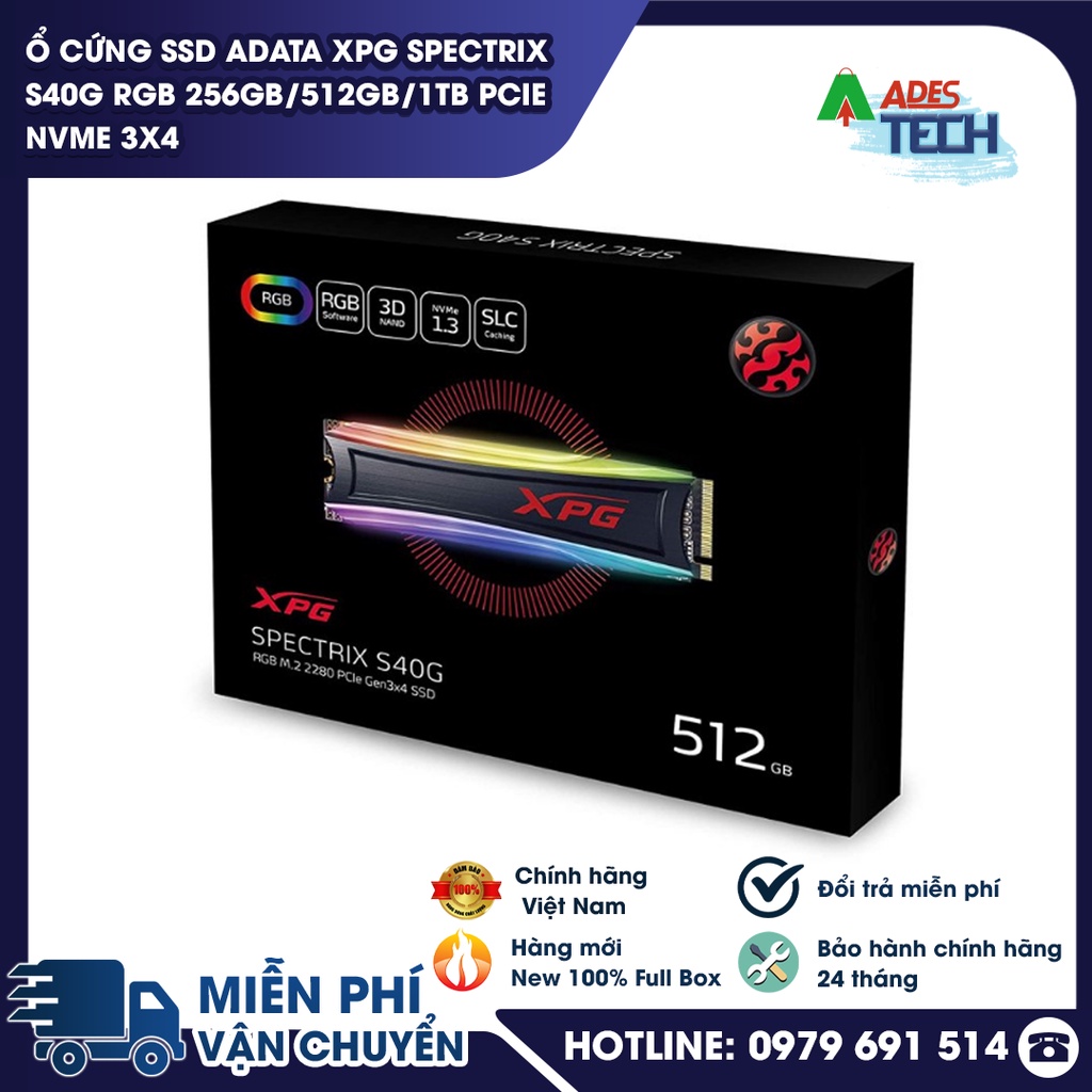 Ổ cứng SSD Adata XPG SPECTRIX S40G RGB 256GB/512GB/1TB PCIe NVMe 3x4