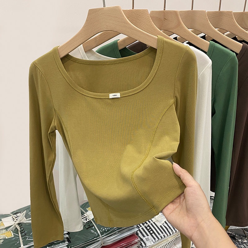 Áo Thun Tay Dài Cổ Vuông Dáng Ôm Thời Trang Mùa Thu Cho Nữ