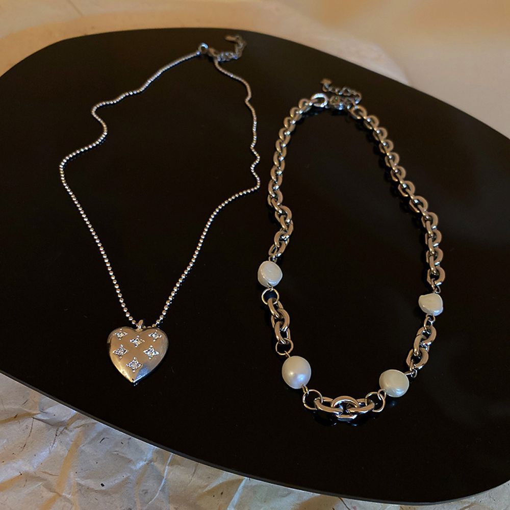 Bộ 2 vòng cổ choker mặt trái tim nhiều màu thanh lịch thời trang Hàn Quốc cổ điển cho nữ