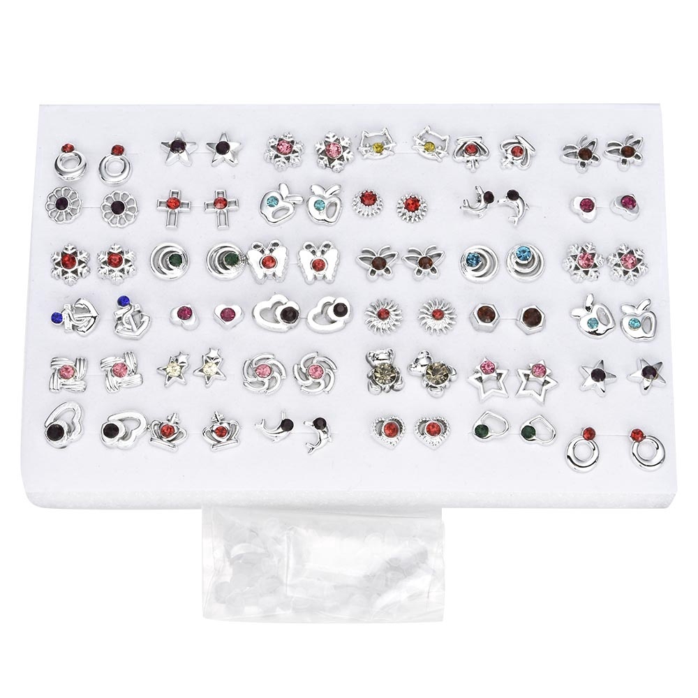 COD 36 Pairs Mini Crystal Plastic Ear Studs Fashion Pretty Multi Design Earrings