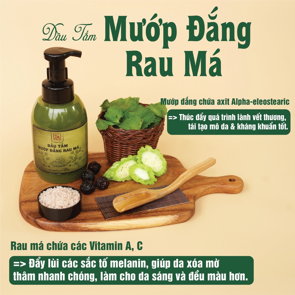 Dầu tắm mướp đắng rau má Tô Nhiên cho da nhạy cảm, mẩn ngứa, rôm sảy, da mụn, chai 300g