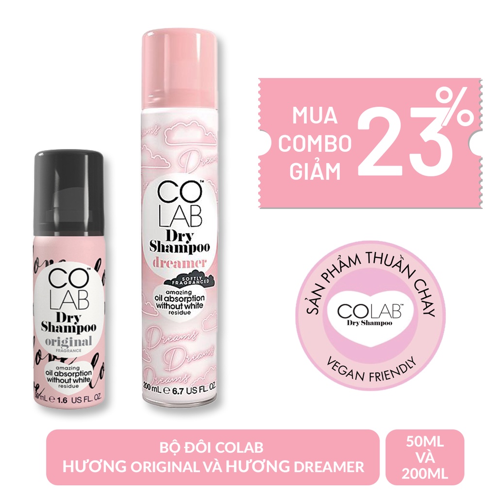 Combo 2 Chai Dầu Gội Khô Colab Siêu Tiết Kiệm: Mini (50ml) + Lớn (200ml) | Tóc Sạch Bồng Bềnh Vào Nếp Sau 5 Giây