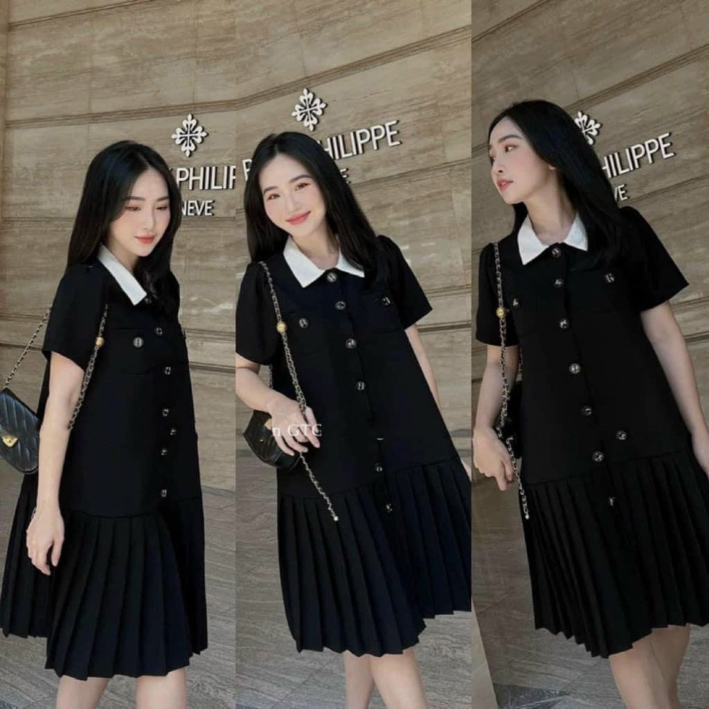 Váy Bầu Đầm Bầu Mùa Hè Cổ Sen Tay Bồng Công Sở Dáng Suông Chân Xếp Ly M585 Mom and Baby
