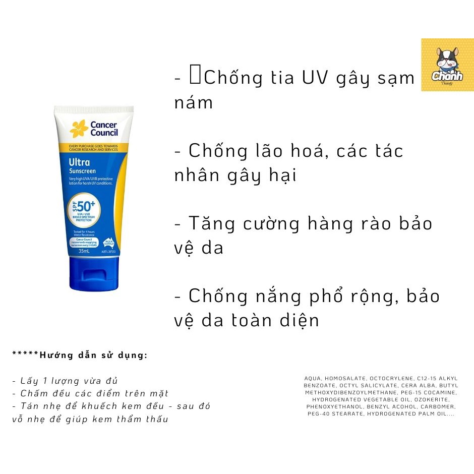 Cancer Council Ultra Sunscreen - Kem chống nắng phổ rộng siêu bảo vệ SPF 50+