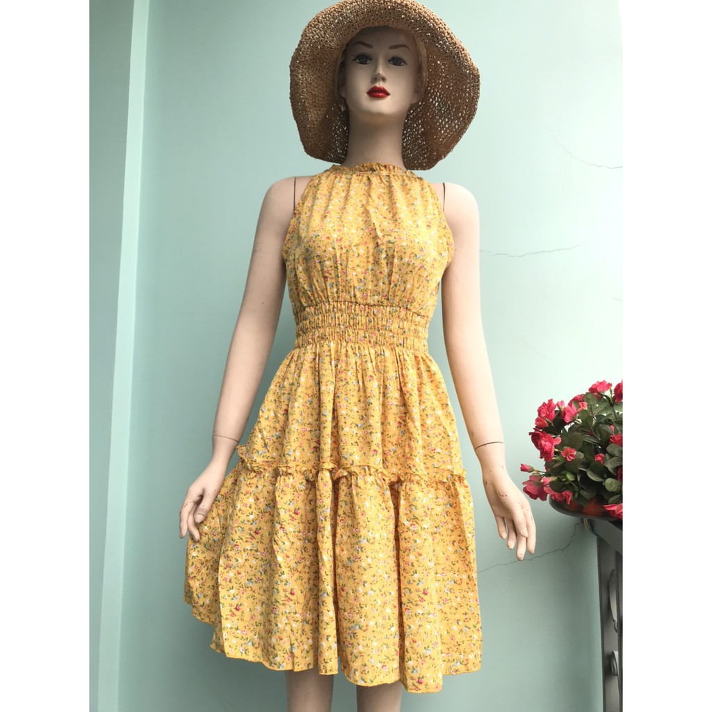 Đầm Maxi 2 Dây OoKi, Váy Xòe Công chúa hoa cúc
