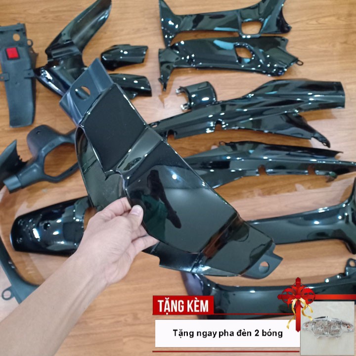 Dàn áo xe Wave Alpha - wave zx - wave 110 đời 2002 đến 2006 dòng pha 2 bóng,nhựa ABS nguyên sinh màu Đen - tặng pha đèn