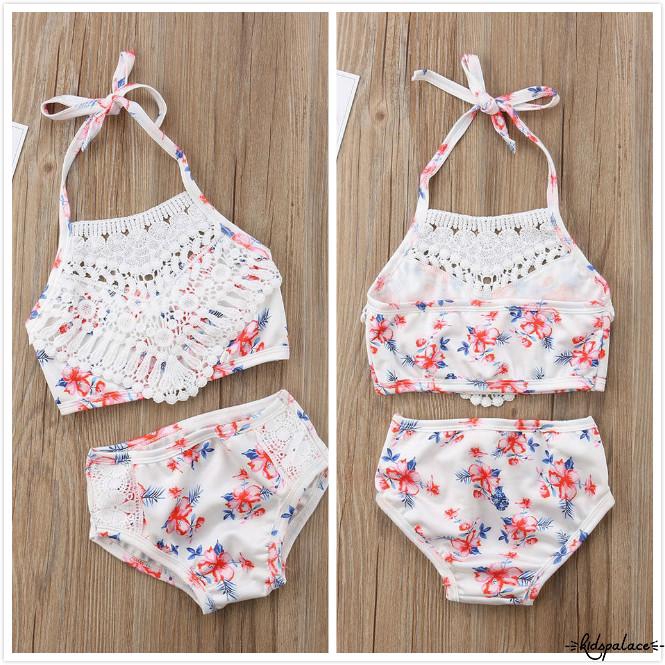 Bộ đồ bơi phối ren in hoa dễ thương cho bé gái
