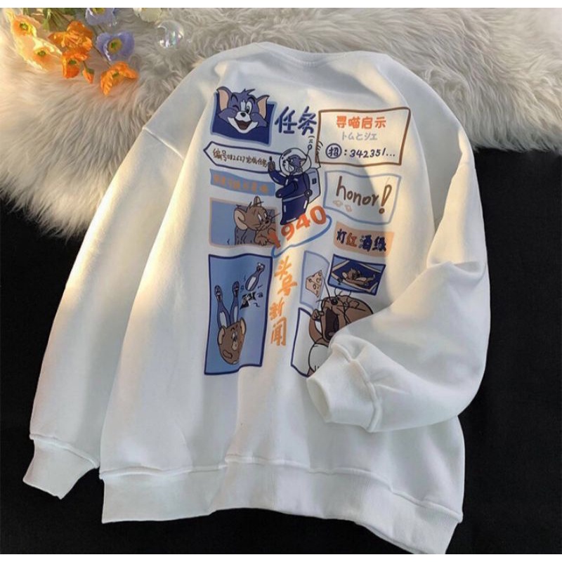 Áo nỉ unisex Tom and Jerry phong cách Hàn Quốc