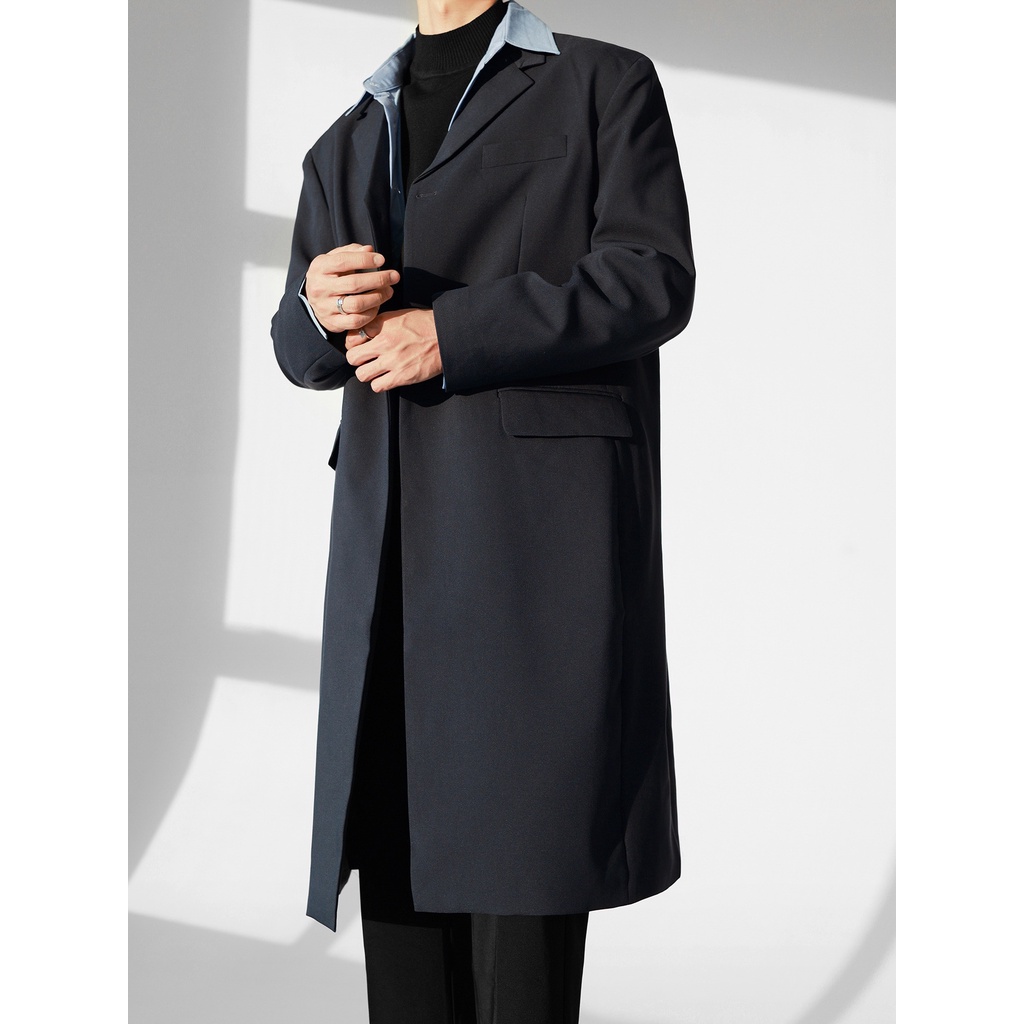 áo khoác dài cổ Vest, form rộng, chất Flannel cao cấp - áo khoác măng tô phong cách Hàn Quốc 2 lớp, Blazer dài