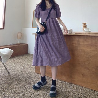 Đầm váy babydoll dáng dài màu tím