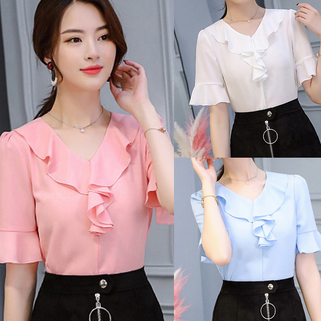 Áo Kiểu Chất Chiffon Tay Lỡ Màu Trơn Thời Trang Công Sở