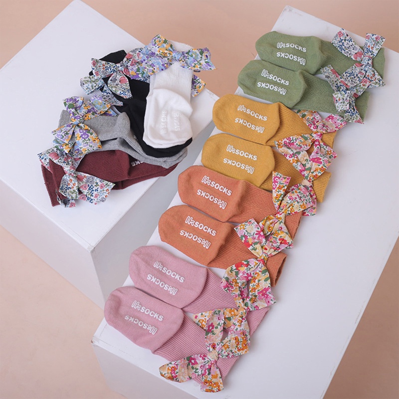 Đôi Vớ Cotton Không Trượt Đính Nơ Xinh Xắn Cho Bé Gái