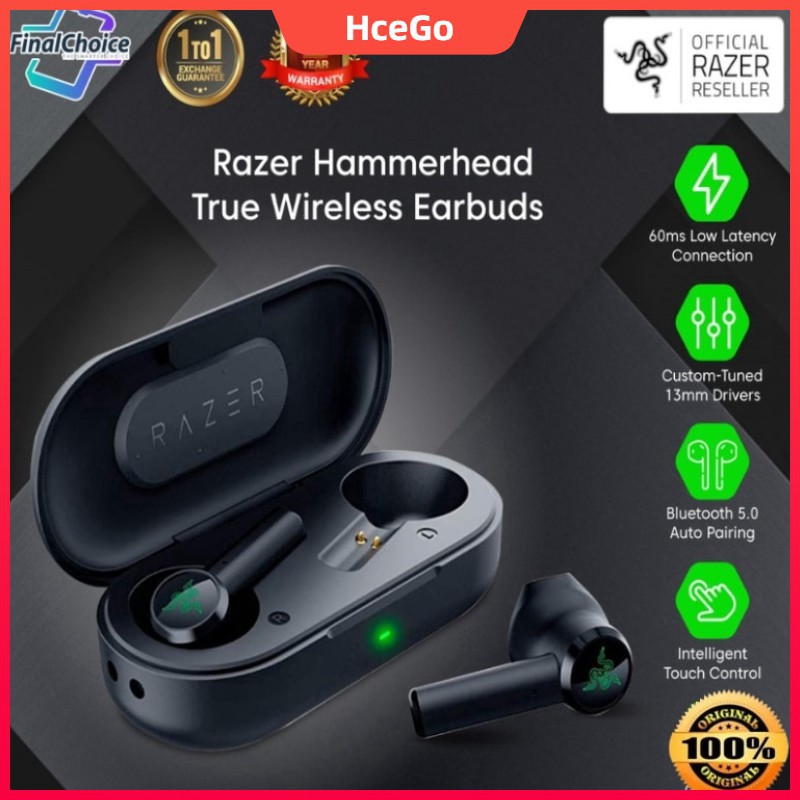 Tai nghe chơi game không dây Razer Hammerhead Bluetooth 5.0 TWS nguyên bản kết nối độ trễ cực thấp với hộp sạc [danh sách mới] Tai nghe chơi game không dây in-ear TWSReal Game Music Sports Headset.razer