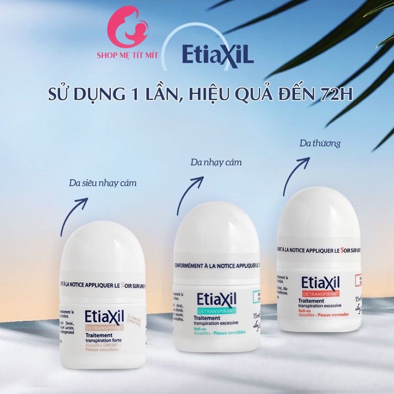 Lăn khử mùi Etiaxil Pháp 15ml ngăn viêm cánh ướt nách mùi cơ thể sạch và trắng nách
