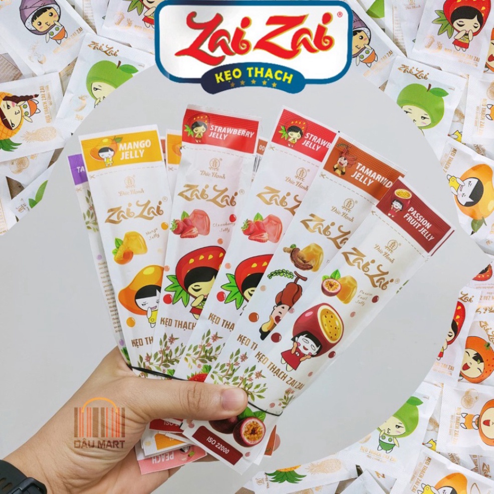 Kẹo Thạch Zaizai Đức Hạnh Hương vị: Khoai Môn, Chanh Leo, Me, Dâu, Xoài, Đào, cam