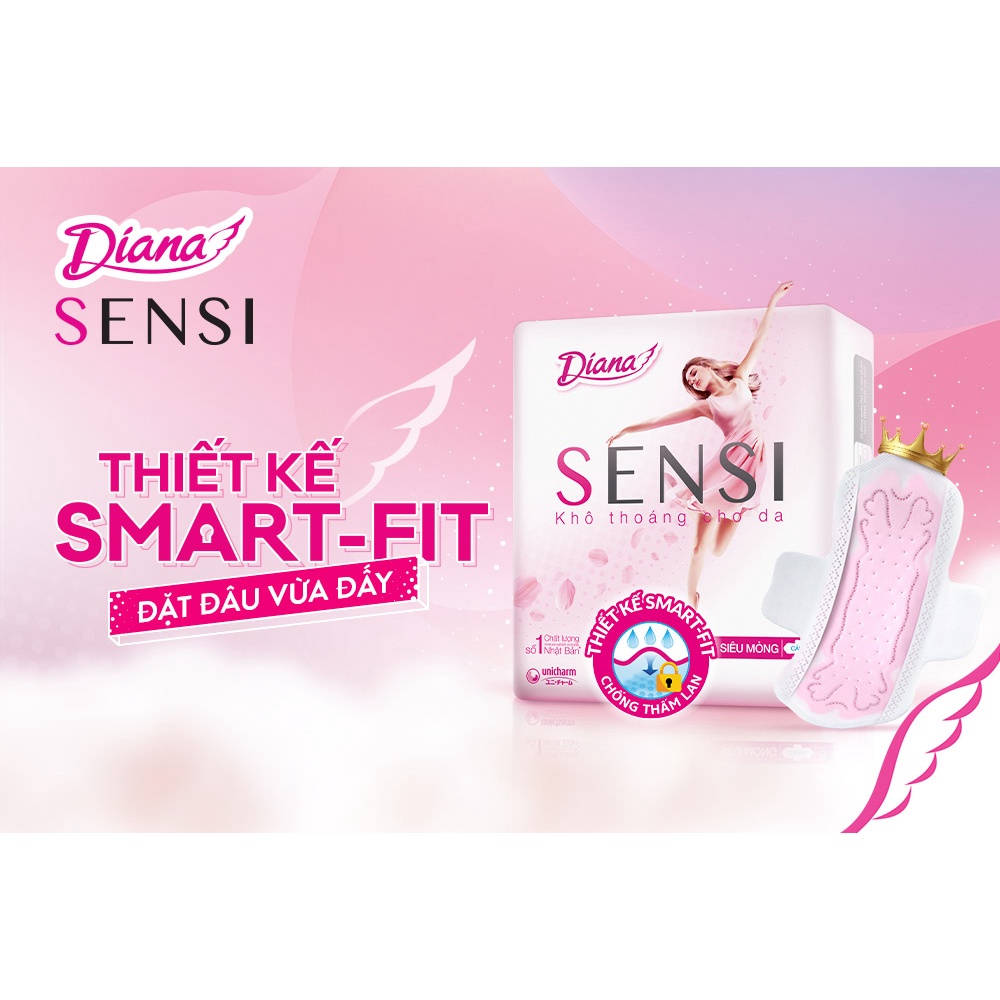Băng Vệ Sinh Diana Sensi trắng Mặt Bông Có Cánh 23cm- 8 Miếng