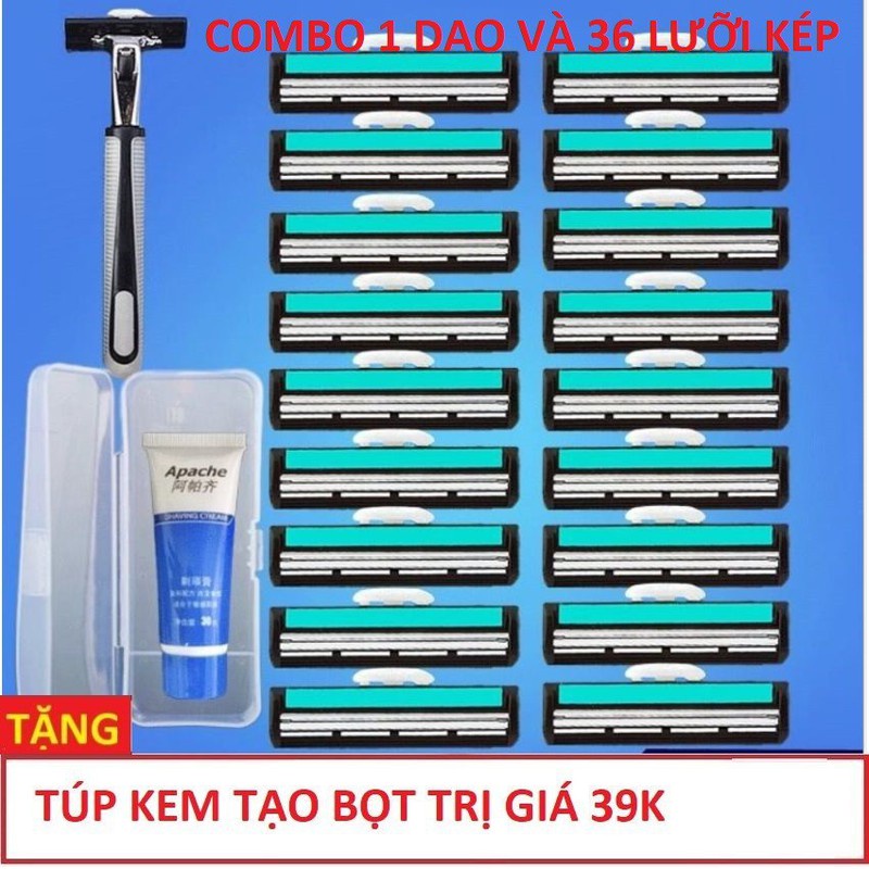 Dao cạo râu nam 2 bàn kèm 12 - 36 lưỡi thay thế tặng tuýp kem cạo giá rẻ loại tốt