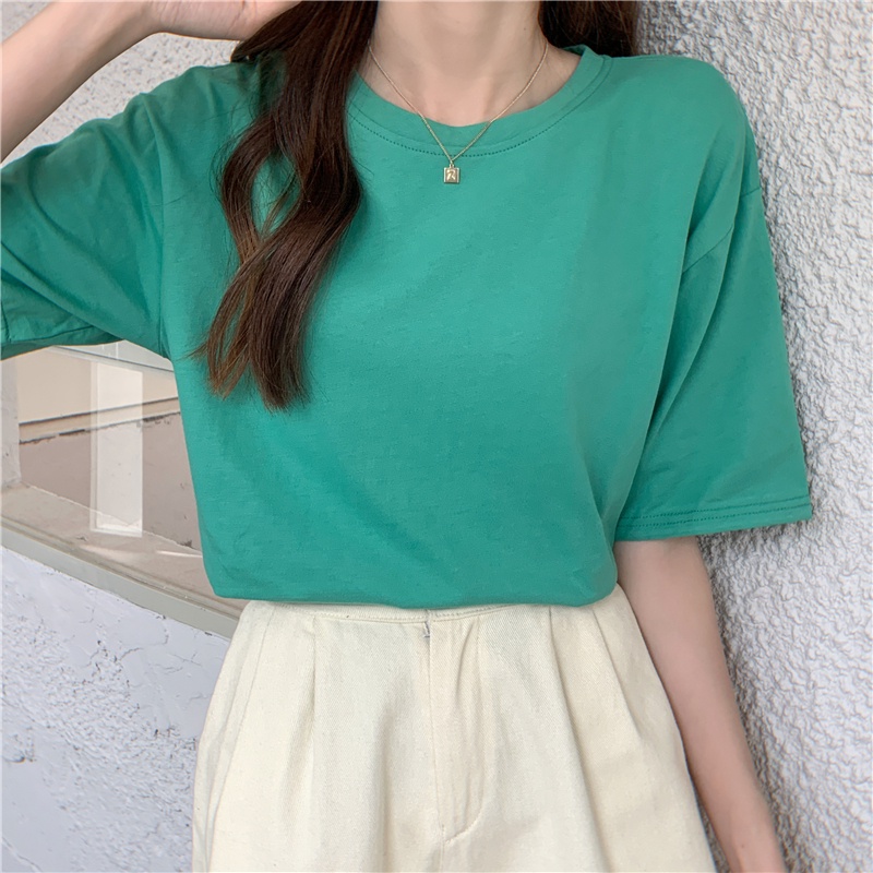 Áo thun SUXI tay ngắn dáng rộng màu trơn xẻ tà thời trang mùa hè cho nữ