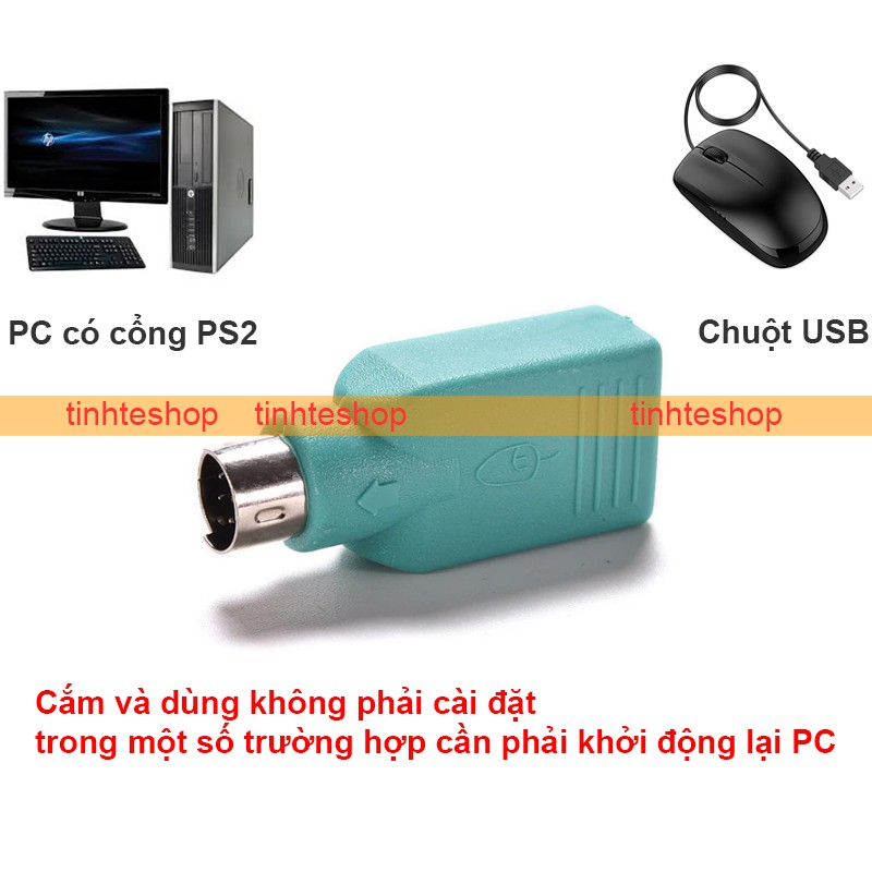 1 chiếc - Đầu chuyển PS2 sang USB - Đầu đổi USB sang PS2 chuyển PS2 từ PC ra USB cho chuột