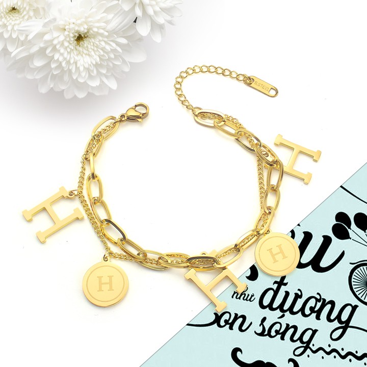 Lắc tay titan cao cấp chữ H HIP HOP màu vàng siêu đẹp, bền màu, chuẩn thời trang, mang phong cách độc đáo cá tính