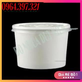 Combo 50 Tô, Bát Giấy 350Ml - 500Ml Kèm Nắp Mờ, Đựng Cháo Chè, Mỳ Gà Tần