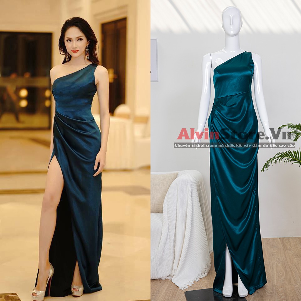 [Hình Thật - Shop Đầm Đẹp] Đầm Dư Tiệc Dáng Dài Lệch Vai Xếp Ly Eo Xẻ Đùi Cao Cấp Alvin Store Phù Hơp Đi Tiệc