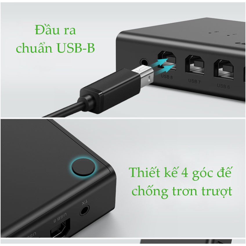 [Mã ELMALL10 giảm 10% đơn 500K] Bộ chuyển mạch KVM UGREEN CM229 60102 bộ chuột &amp; bàn phím điều khiển đồng bộ 8 máy tính